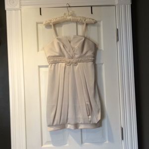 BCBG Max Azria champagne colored formal mini dress